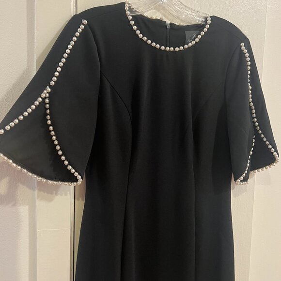 Adrianna Papell Pearl Trim Crepe Midi Dress (Size 8) - Picture 12 of 12